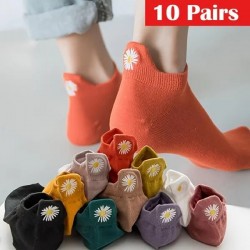 10 Pairs Women'S Embroidered Daisy Ankle Socks - Soft, Comfortable & Elegant for Casual Wear, Cute Socks, Spring Fashion, Decorative Socks,