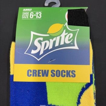 SPRITE Men's Size 6-13 Crew Socks Blue Yellow Green Black Official Logo Design
