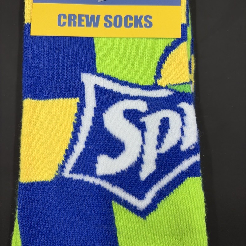 SPRITE Men's Size 6-13 Crew Socks Blue Yellow Green Black Official Logo Design