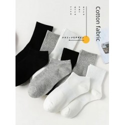 Women's White Crew Socks | Cotton Mid-Calf Socks for All Seasons | Solid Color Black Ankle Socks | Trendy Long Socks for Men and Women