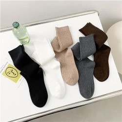 Women Student Casual Breathable Ribbed Knitted Knee High Stockings Long Socks
