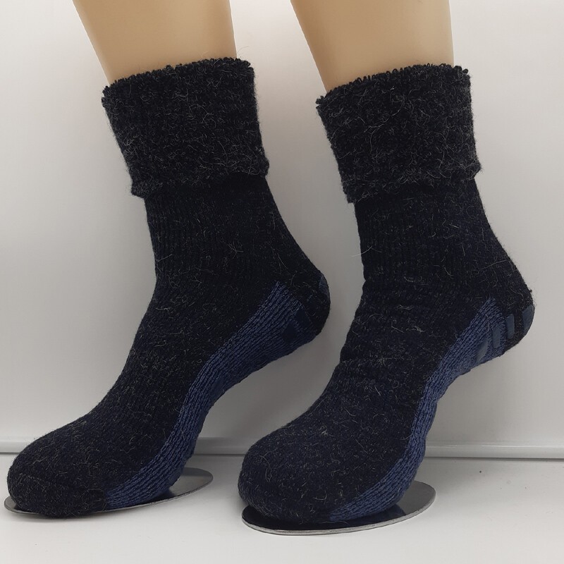 MH Men's ABS Stopper Socks Wool And Alpaca Wool Warm Turn Up Dark Blue 39-46