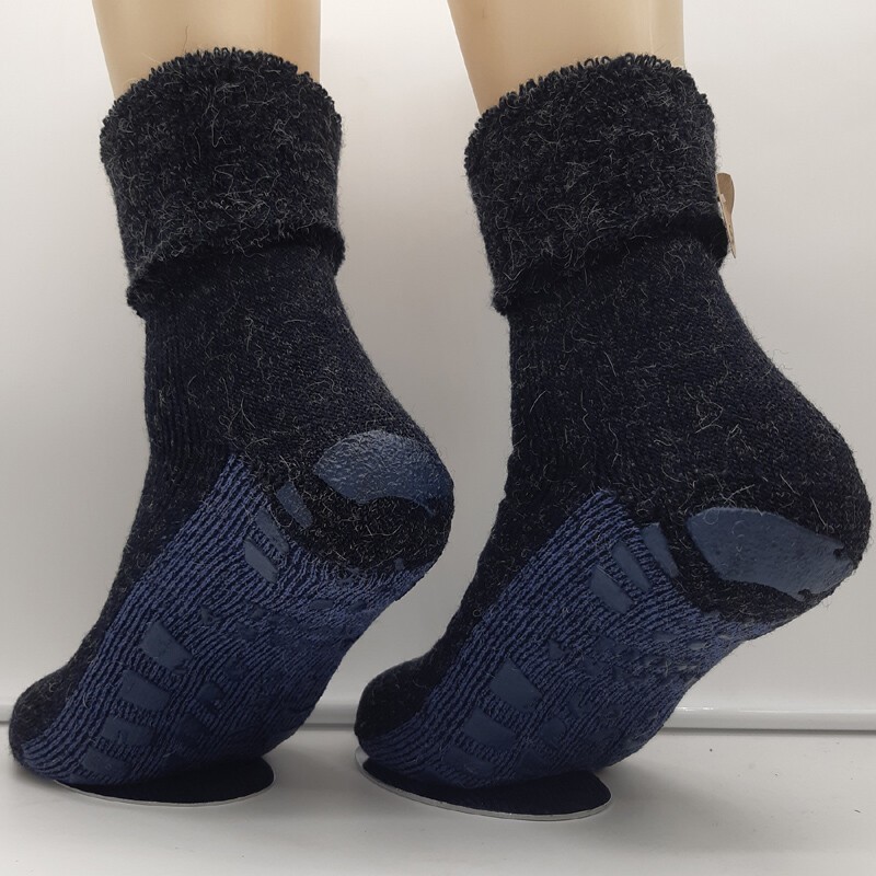 MH Men's ABS Stopper Socks Wool And Alpaca Wool Warm Turn Up Dark Blue 39-46