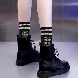Unisex Chunky Sneaker Socks with Letter Print | Mid-Calf Martin Boot Socks for Women and Men | Trendy Streetwear Socks