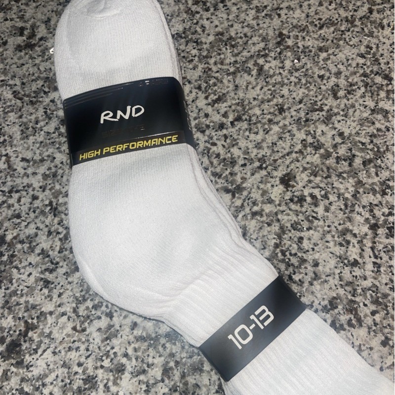 RND 4 Pack White High Performance Crew Socks Mens Size 10-13