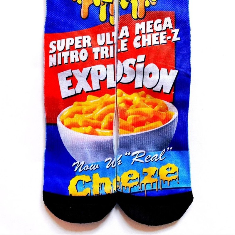 Odd Sox Mac N Cheese Crew Socks Mens Womens Chee-Z Food Novelty Graphic Blue
