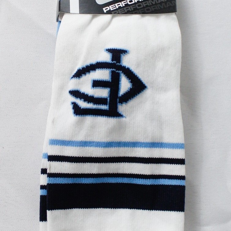 TCK Unisex Arch Compression Baseball Crew Socks DH3 White/Blue Small NWT