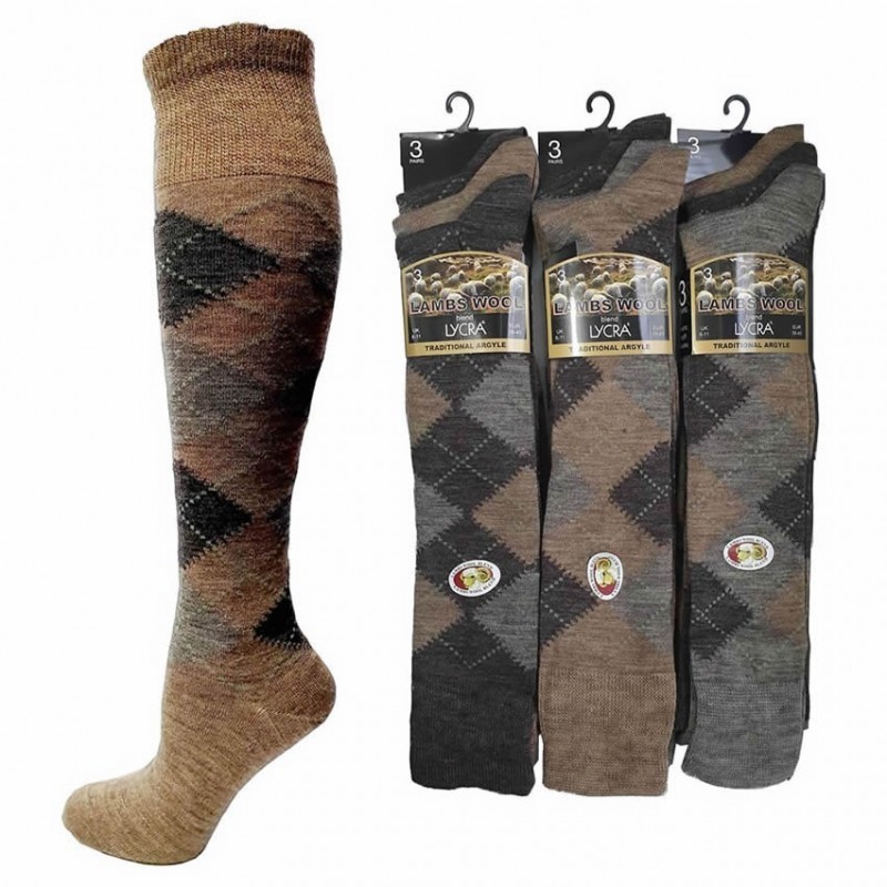 12 Pairs Premium Wool Knee High Socks Mens, Argyle Boot Socks Mens UK 6-11