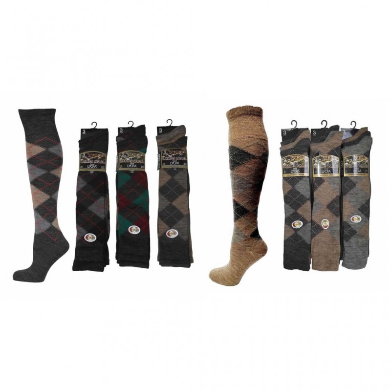 12 Pairs Premium Wool Knee High Socks Mens, Argyle Boot Socks Mens UK 6-11