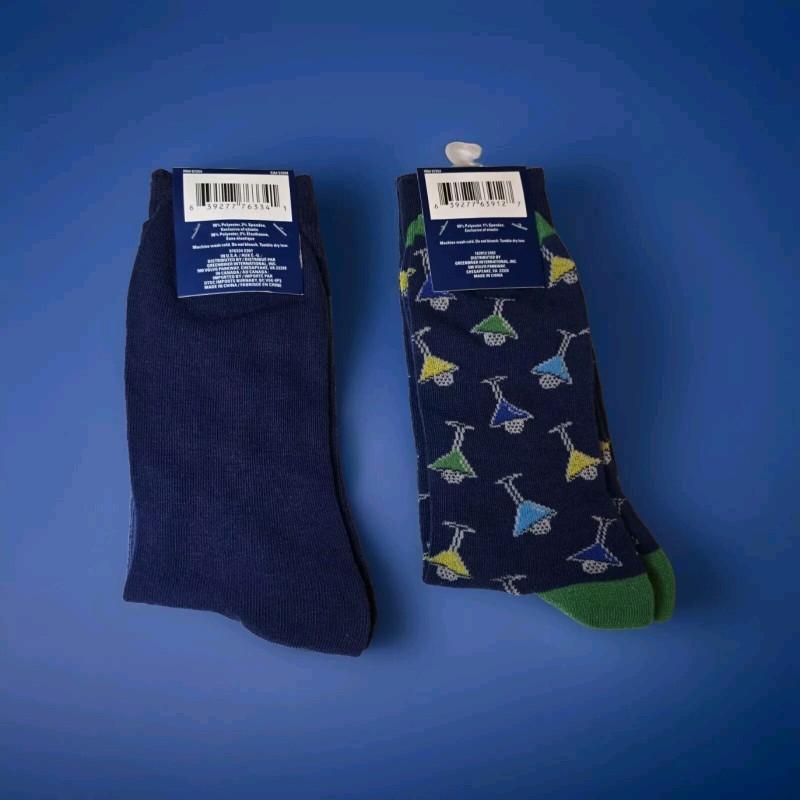 ​Juncture Men’s Novelty Socks Lot 2 Pair Blue Martini & Argyle - Fits Size 6-12