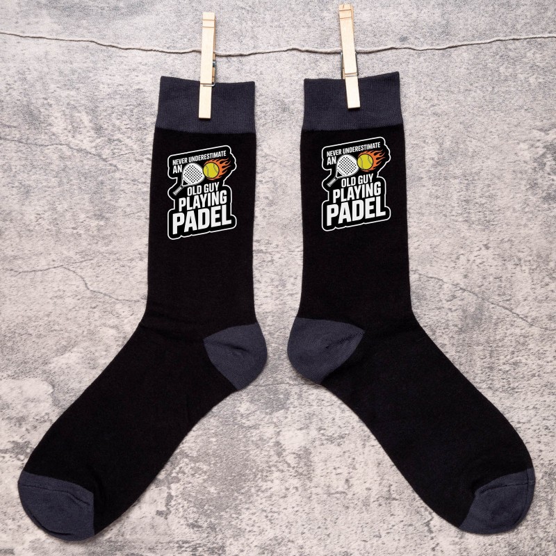 Padel Never Underestimate Old Guy Men's Black Socks Fun Father's Day