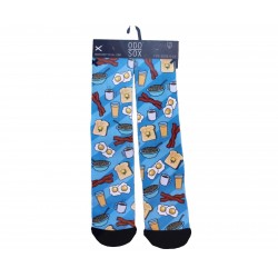 Odd Sox Breakfast Bacon Eggs Toast Coffee Cereal Novelty Crew Socks Blue NEW