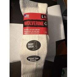 8 Pairs Wolverine Socks For Use With Steel Toe Boots, Large, Sz 9-13, White