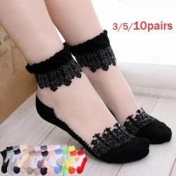 21 Colors Summer Thin Section End of Cotton Stockings Socks Antiskid Ultra-thin Lace Boat Socks Transparent Crystal Glass Silk