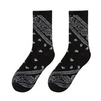 Women Men Ethnic Paisley Floral Print Crew Socks Harajuku Hip Hop Black White Street Skateboard Casual Sport Cotton Mid Tube Hosiery