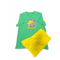 Men’s Activewear Sportswear T-shirt And Shorts Tracksuit Set Green&Yellow Size XL