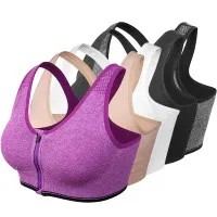 Women Zipper Push Up Sports Bras Plus Size Padded Wirefree Breathable Sports Tops Fitness Gym Yoga Sports Bra Top
