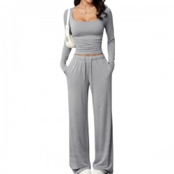 Women's Two-piece Casual Pants Set with Long Sleeves and Sportswear