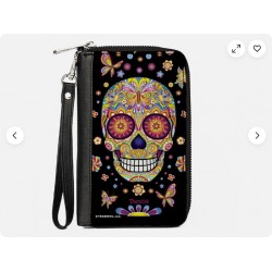 PU Zip Around Wallet Rectangle Mariposa Calaveras/Butterflies/Flower (US IMPORT)
