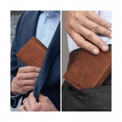 Genuine Real Leather Trifold Men's Wallet - With Card Holder Slots, ID Window