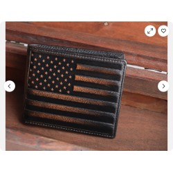 Mens Wallet USA Flag Bifold Wallet for Men RFID Blocking Full Grain Leather W