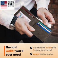 Wallet for Men Slim Leather Bifold RFID Blocking Minimalist Front Pocket Design