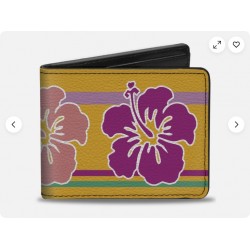 Bi-Fold Wallet Hibiscus w/Stripes Gold/Multi Pastel (US IMPORT)