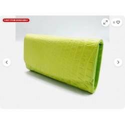 New Real Lemon Green Croc Leather Belly skin Women's Clutch Wallet Purse
