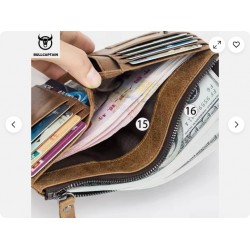 BULLCAPTAIN Retro Men RFID Blocking Leather Card ID Holder Zipper Coin Wallet