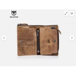 BULLCAPTAIN Retro Men RFID Blocking Leather Card ID Holder Zipper Coin Wallet