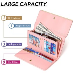 Wallet for Women's RFID Blocking Large Capacity Trifold Ladies Wallet Leather Long