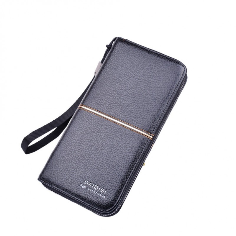 1Pc Men's PU Long Wallet Folding Business Billfold Zipper