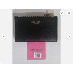 New York Morgan Small Slim Bifold Wallet in black saffiano New