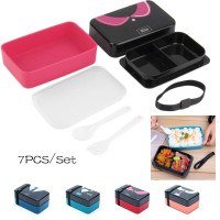 7PCS/Set 2 Tier Plastic Bento Lunch Box Kids Food Container Lunchbox Microwave