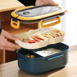 1PC Double-layer Lunch Box Portable Leakproof Bento Box with Fork and Spoon（）