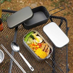 Outdoor Lunch Box with Folding Handle Portable Travel Picnic Camping Cooking Steamed Bento Boxes Salad Fruit Container