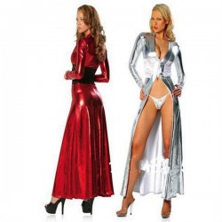 Fashion Women Maxi Wet Look Long Dresses DS Evening Party Gowns Dresses Dancer Long Sleeve Gown