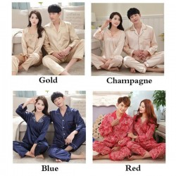 Fashion Unisex Satin Nightgown Top and Pants Soft Silk Casual Pajama Sets Couple Sleepwear(XS-5XL)