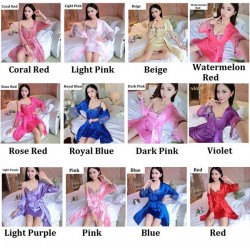 Women Fashion Soft Satin Two-Piece Pajamas Sets Ice Silk Nightgown Sleepwear（Plus Size XS-5XL）