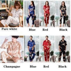 Fashion Men and Women Short Sleeve Silk Pajamas Highly Privileged Dragon Design Two-piece Sleepwear Satin Pajamas Set ()