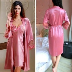 Women Fashion Soft Satin Two-Piece Pajamas Sets Ice Silk Nightgown Sleepwear（Plus Size XS-5XL）