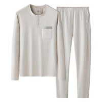 Men's Modal Cotton Long Sleeve Pajama Set, Anti-Mite, Lightweight Loungewear with Pockets