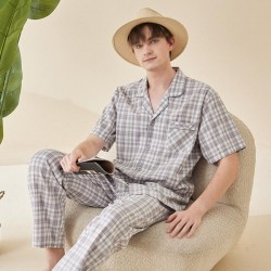 50s Cotton Plaid Short Sleeve Pajama Set, Couples Matching Summer Loungewear for Men & Women