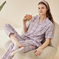 50s Cotton Plaid Short Sleeve Pajama Set, Couples Matching Summer Loungewear for Men & Women