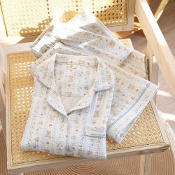 Soft Cotton Gauze Pajama Set for Women - Short Sleeve Top & Lounge Shorts, Breathable Two-Layer Woven Homewear
