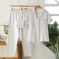 Soft Cotton Gauze Pajama Set for Women - Short Sleeve Top & Lounge Shorts, Breathable Two-Layer Woven Homewear