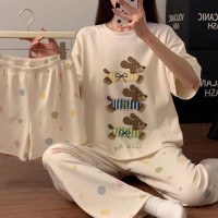 Cozy Cotton Pajama Set for Women, Short Sleeve Sleepwear & Loungewear, 3-Piece Comfy Cute Outfit