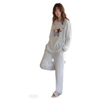 Fleece Pajamas For Women 2Piece Pajama Set Winter Warm Long Sleeve Printed Sleepwear
