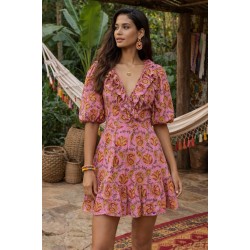 Amber Pink Floral Ruffled Mini Dress