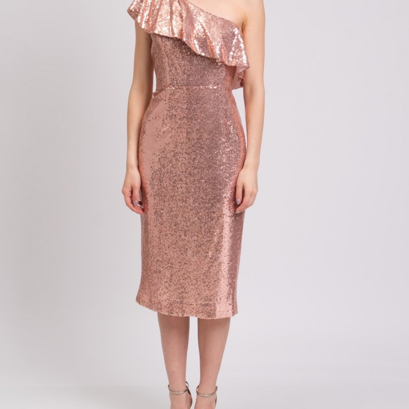 RRP 412 One-Shoulder Knee Length Dress US4 UK8 IT40 S Lined Sequins